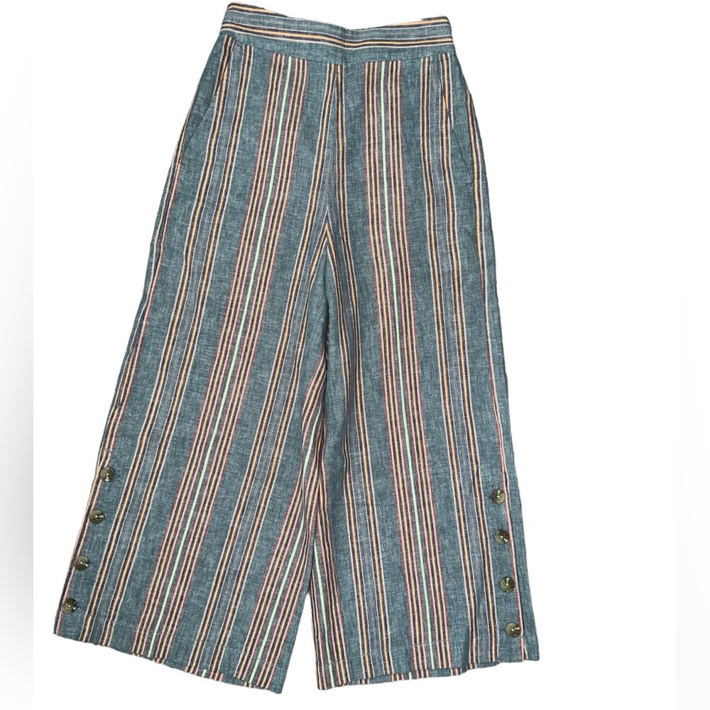 Madewell Tall Side-Button Huston Pull-On Crop Pants in Rainbow Stripe Size XS